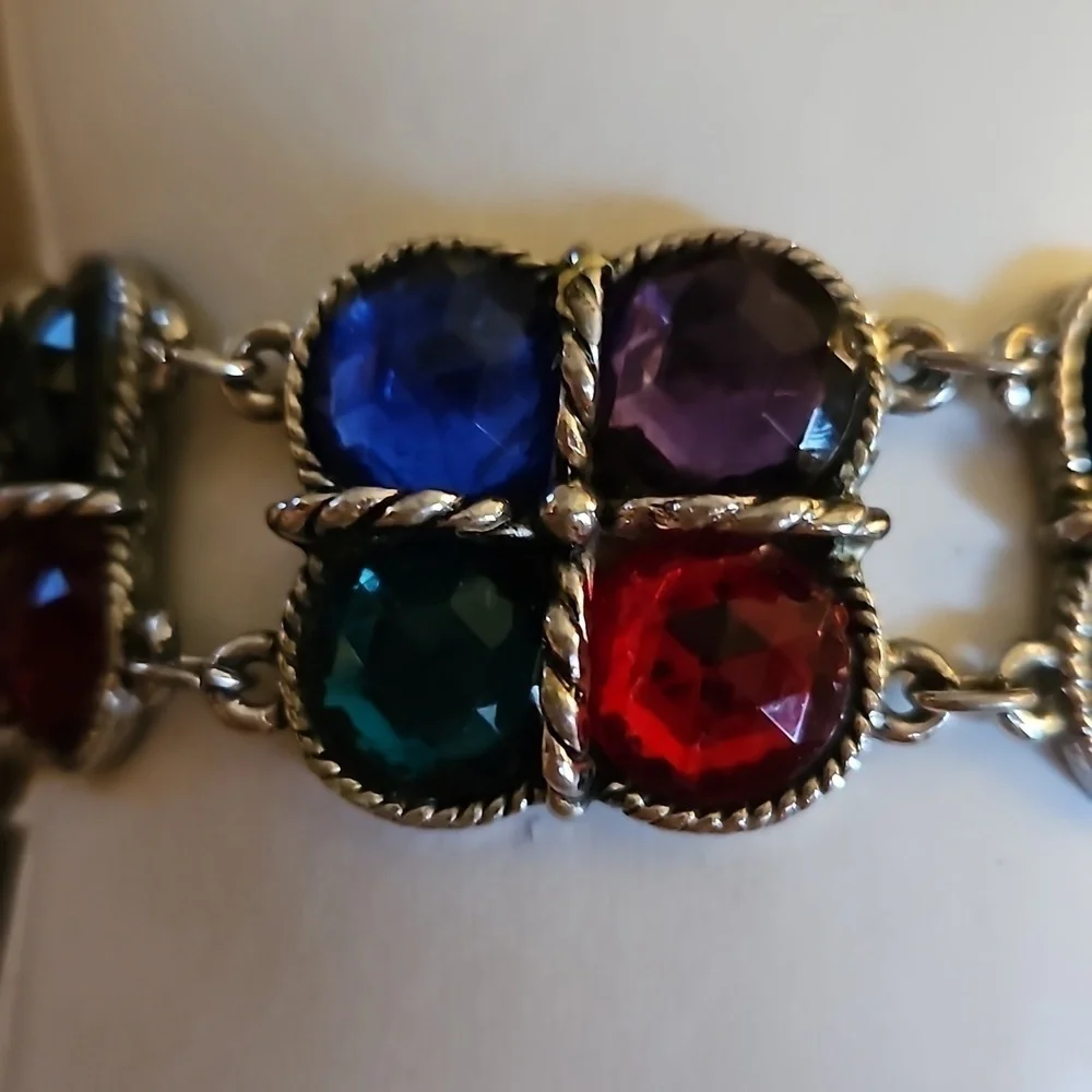 Vtg 1980s Medieval Fantasy Rainbow Acrylic Gem Chunky Bracelet